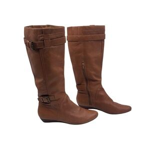 Nine West Brown Leather Buckle Up Pointed Toe Tall Boots Size 8 Women’s